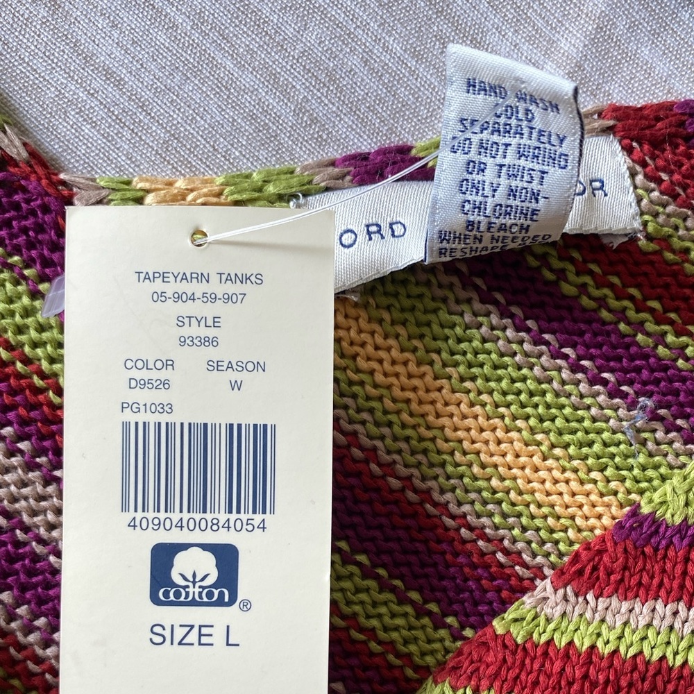 Lord & Taylor Knit Tank Sleeveless Striped Multi 100% Cotton Vintage Large - Picture 7 of 8